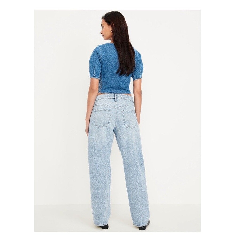 Women's Mid-Rise Waist With Hidden Button Fly Straight Slouchy Straight Jeans 6 - Picture 4 of 6